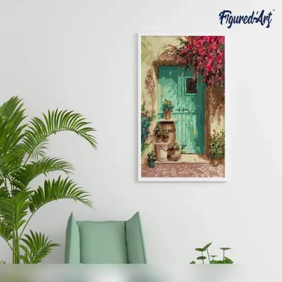Figured'Art Paint by Numbers Kit for Adults Green Door 16"x20" - Craft Art Painting DIY Kit Rolled Canvas without frame {4}