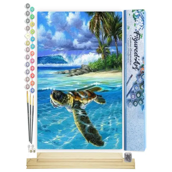 Figured'Art Paint by Numbers for Adults Relaxing Turtle 16"x20" - Craft Art Painting Rolled Canvas with DIY wooden frame {1}