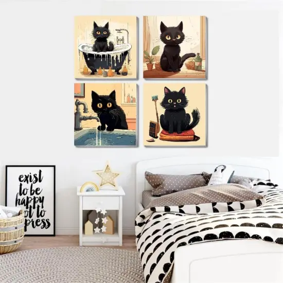 Pack Cute Cat Easy Framed Adults Paint by Numbers Kits, (8 x 8 Inch) {4}
