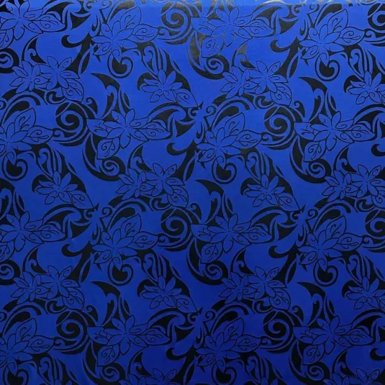 1 Yard Tiare Swirls Polyester Foil Fabric, 36in L x 60in W Durable Polyester Material for Craft & Apparel Blue/Black {1}