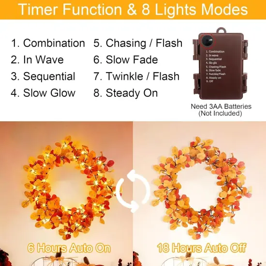 6FT Fall Eucalyptus Garland with Lights Fall Decorations Battery Operated {3}