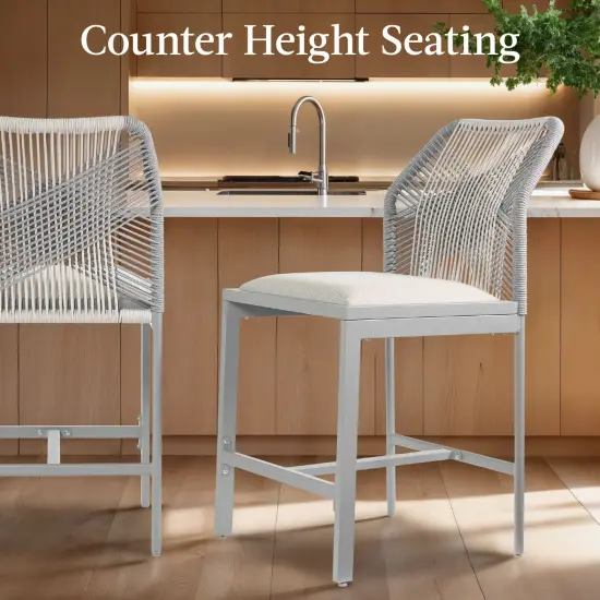 Best Choice Products Set of 2 Indoor Outdoor Counter Height Barstools w/ All-Weather Rope & Aluminum Gray/Meteor {5}
