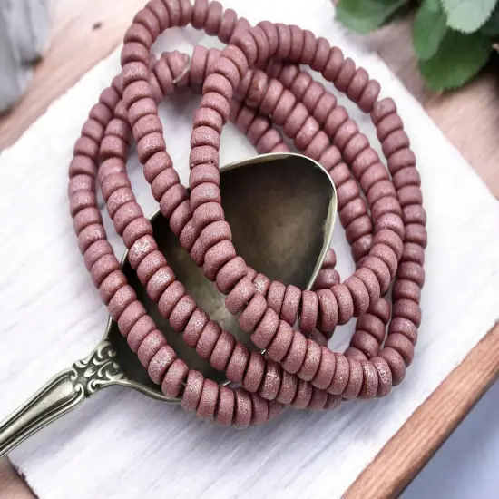 *50* 6x3mm Metallic Pink Washed Etched Alloy Orange Heishi Beads {4}