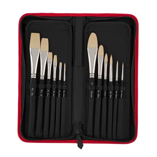 Creative Mark Powercryl Ultimate Acrylic Paint Brushes Set of 12 - Short Handle Artist Paint Brushes with Zippered Easel Carrying Case - Assorted Round, Bright, Flat and Filbert {5}