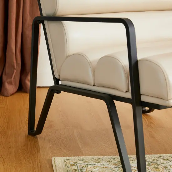 26.75"W Modern Comfy PU Leather Accent Chair with Metal Frame Set of 2-Beige {5}
