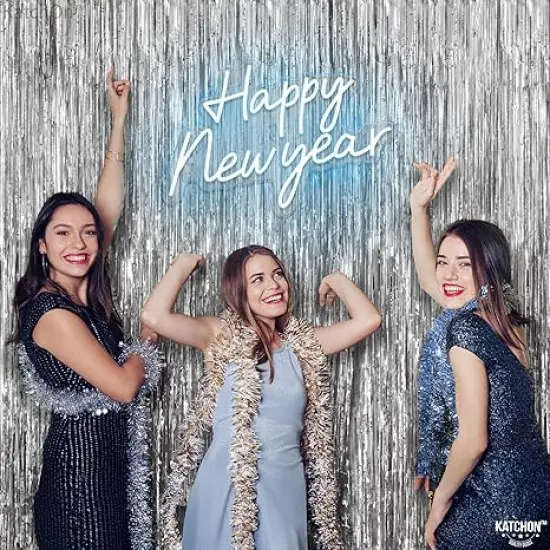 Large Silver Backdrop Curtain - 3.2x8 Feet, Pack of 2, Silver Streamers Backdrop | Happy New Year Backdrop for Happy New Year Decorations | Silver Fringe Backdrop for Silver Party Decorations {4}