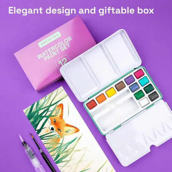 ARTISTRO Watercolor Paint Set in 12 Colors - Travel Watercolor Set with Metal Case & Bright Watercolors - Portable Set for Beginners & Amateur Artists {4}