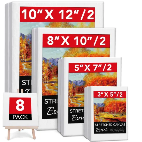 Stretched Canvases for Painting, 8PCS Multi Pack Canvas 3x5&rdquo;, 5x7&rdquo;, 8x10&rdquo;, 10x12&rdquo;(2 of Each), Acid-Free Wood Frame Blank Canvas, Art Canvas Pre Primed for Acrylic, Oil Painting, Tempera Paintings. {1}