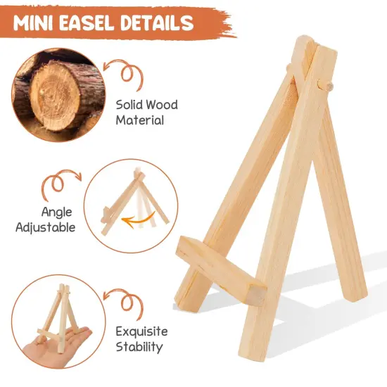 5" Mini Wood Display Easel 24 Pack, Natural Wooden Small Easel Stand for Signs, Small Canvases, Table Display, Pictures, Photos, Wedding Place Cards, Crafts and Other Smaller Projects {6}