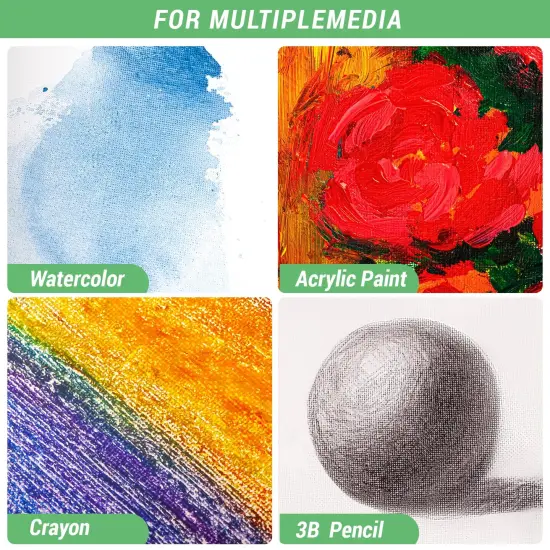 Stretched Canvas, 6x8, 8x10, 10x12, 12x16, 8 Set Artist Canvase Frame Board Panels, 100% Cotton Blank Canvase Oil Acrylic Watercolor Pouring Paint, Acid-Free for Kids & Artists {6}