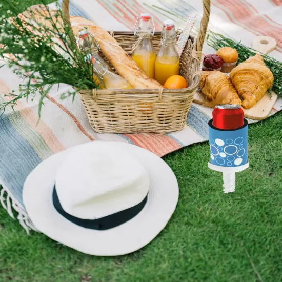 Pool Central 8.25" Blue and White Magnetic Insulated Beverage Coozie with Ground Stake {5}