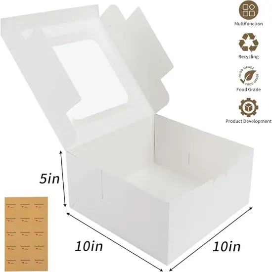 24pcs Cake Boxes, 10x10x5 Inches White Square Bakery Boxes with Window Cajas Pasteles for Cake, Mother's Day, Pastries, Chocolates, Cookies, Pie, Birthday Party, Wedding {3}