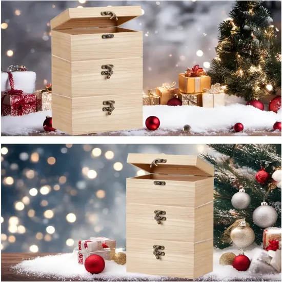 8 Pack Unfinished Wooden Boxes for Crafts, 8 x 4 x 2 Inch Wooden Box with Hinged Lid and Front Clasps {3}