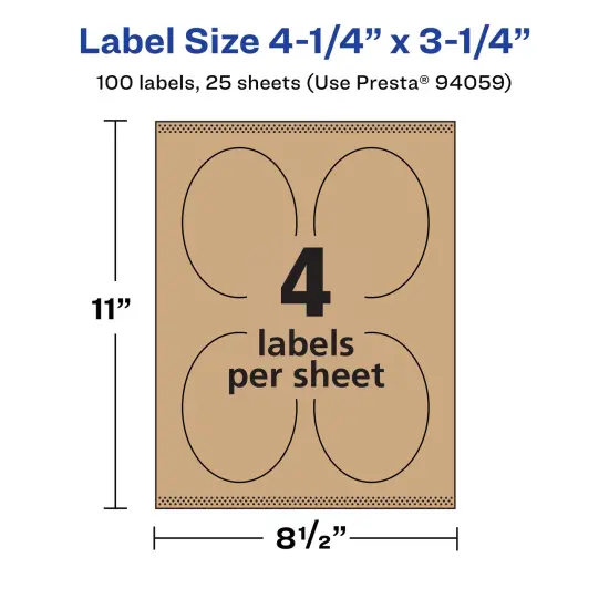 Avery Kraft Brown Oval Labels with Sure Feed, 4.25" x 3.25" {5}
