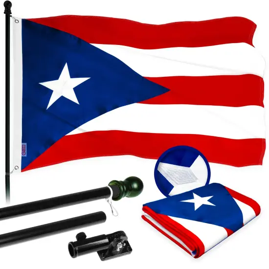 G128 - 6 Feet Tangle Free Spinning Flagpole (Black) Puerto Rico Flag Brass Grommets Embroidered 3x5 ft (Flag Included) Aluminum Flag Pole {1}