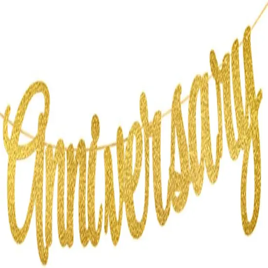 Gold Glittery Happy Anniversary Banner {4}