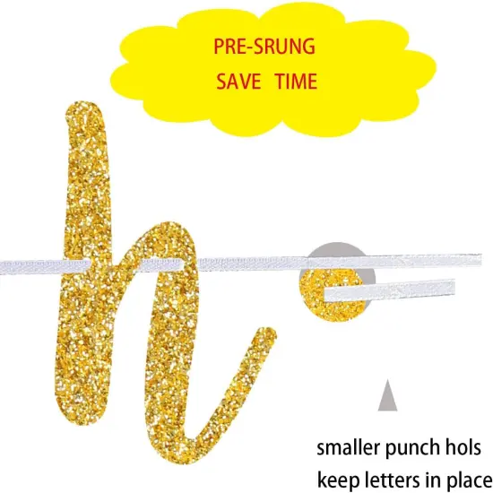 Happy 1st Anniversary Party Banner - Gold Glitter 1 Year Garland {3}