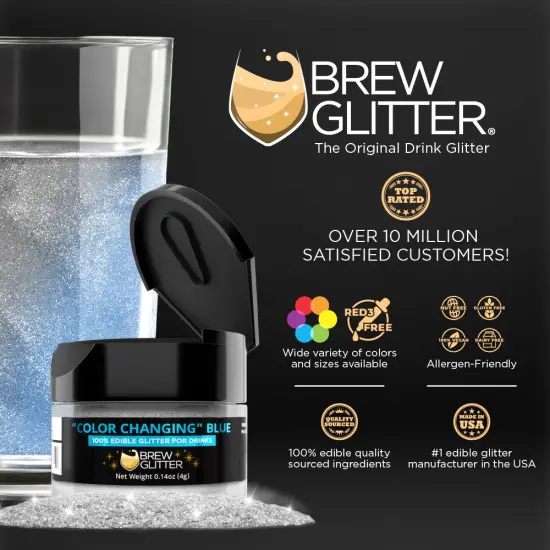 Brew Glitter - Blue Color Changing Edible Drink Glitter (4g, x1 Flip-Cap Jar) for Beer, Cocktails and Beverages {2}