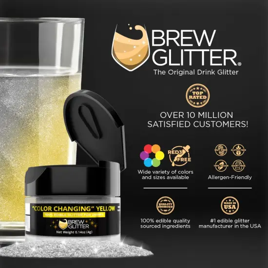 Brew Glitter - Yellow Color Changing Edible Drink Glitter (4g, x1 Flip-Cap Jar) for Beer, Cocktails and Beverages {2}