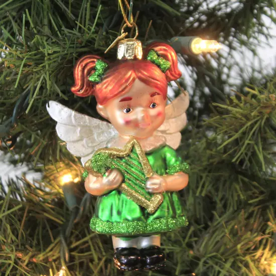 Noble Gems 4.0 Inch Irish Angel Tree Ornament , Harp Saint Patricks Day Green {3}