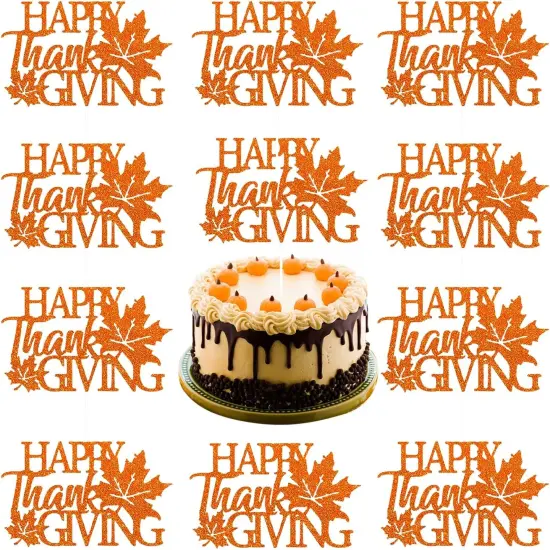 10PCS Happy Thanksgiving Glitter Cake Toppers {1}