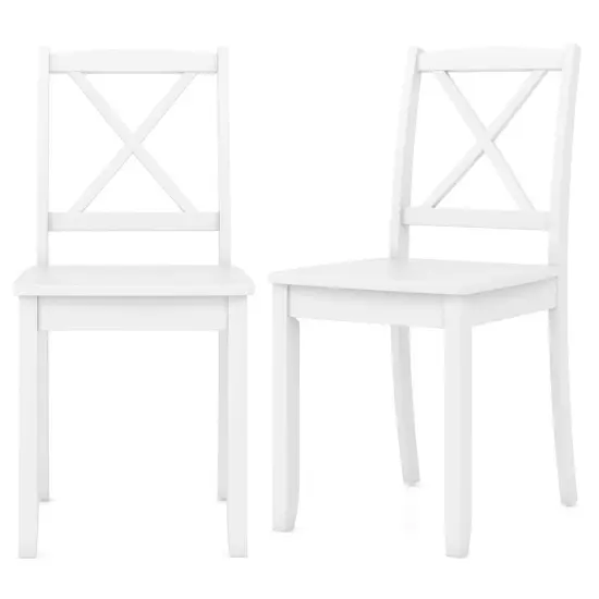 Costway Dining Chair Set of 2 Kitchen Side Chairs with Rubber Wood Legs & Cross Back White/Black/Brown {7}