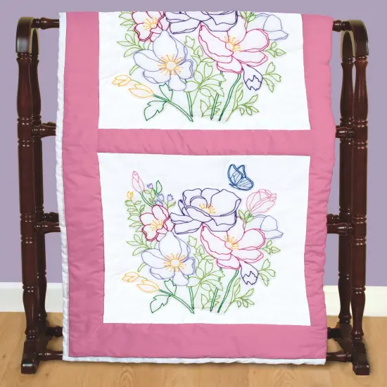 Jack Dempsey Stamped White Quilt Blocks 18"X18" 6/Pkg-Wildflowers {3}