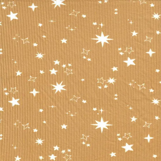 1 Yard Polyester Spandex Yummy Rib Knit Fabric Star Print Soft Stretch 58/60" Width MUSTARD {1}
