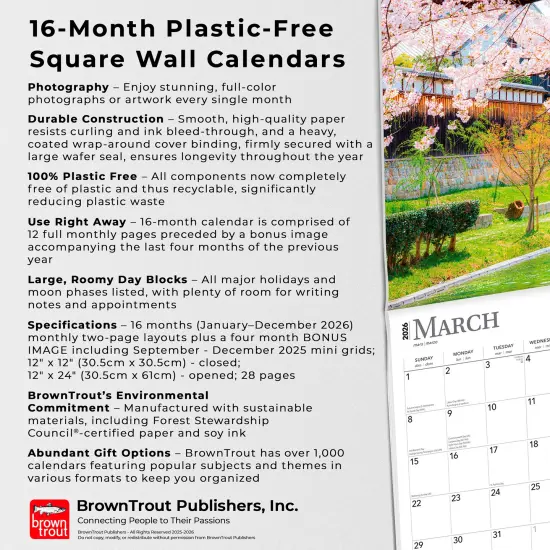 Japan | 2026 12 x 24 Inch (Hanging) Monthly Square Wall Calendar | Plastic-Free {6}