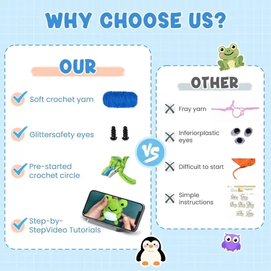 Crochet Kit for Beginners - 3 Pattern Animals Owl, Penguin and Frog {5}