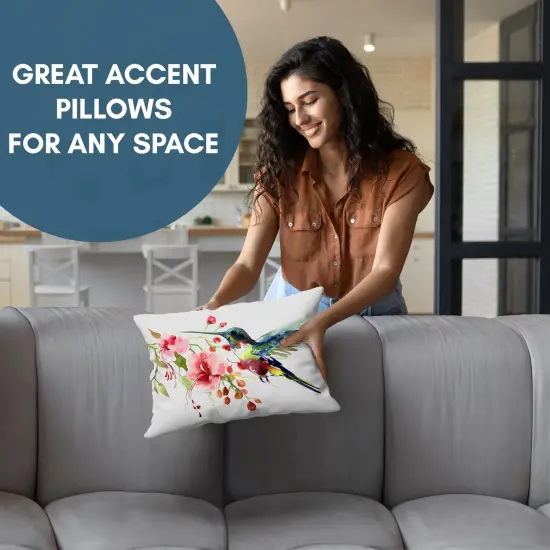 Americanflat Floral Throw Pillow with Premium Polyester - Hummingbird and Flowers {11}