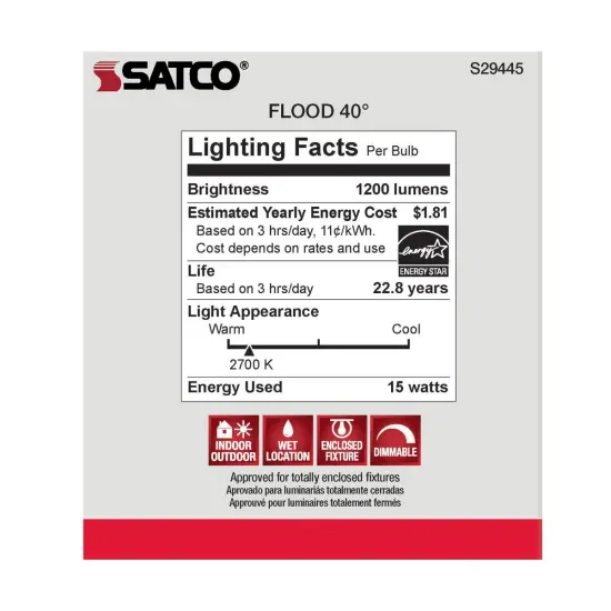 Satco 15w PAR38 LED 40 deg. Beam E26 Medium base 2700k Warm White {2}