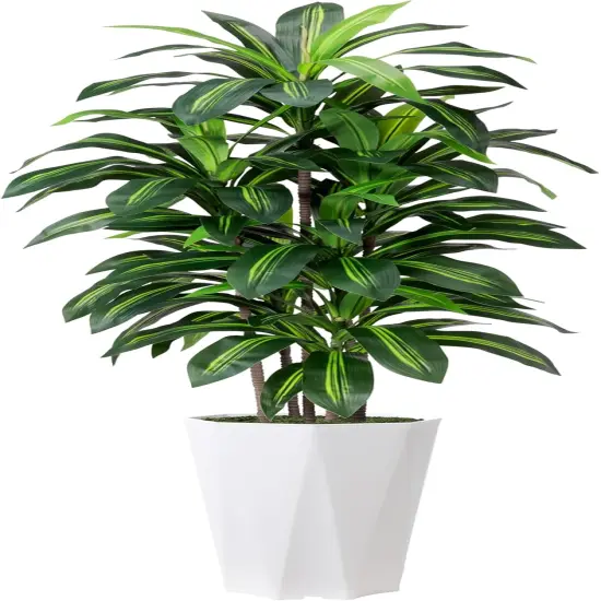 Artificial Dracaena Plant Indoor 5FT Fake Tree with White Diamond Planter Faux Yucca Tall Fake Floor Plant in Pot Artificial Trees for Home Office Living Room Decor Indoor {1}