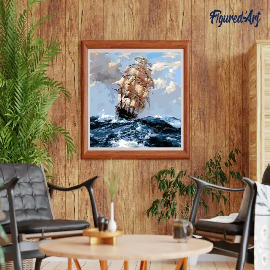Figured'Art Paint by Numbers Kit for Adults Sailboat and Storm 16"x20" - Craft Art Painting Rolled Canvas with DIY wooden frame {4}