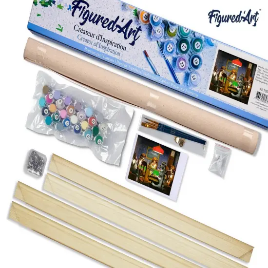 Figured'Art Paint by Numbers Kit for Adults Dogs playing Poker 16"x20" - Craft Art Painting Rolled Canvas with DIY wooden frame {5}