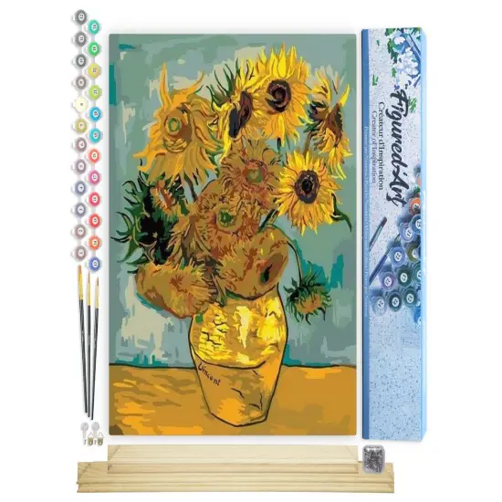 Figured'Art Paint by Numbers Kit for Adults Van Gogh - Sunflowers 16"x20" - Craft Art Painting Rolled Canvas with DIY wooden frame {1}