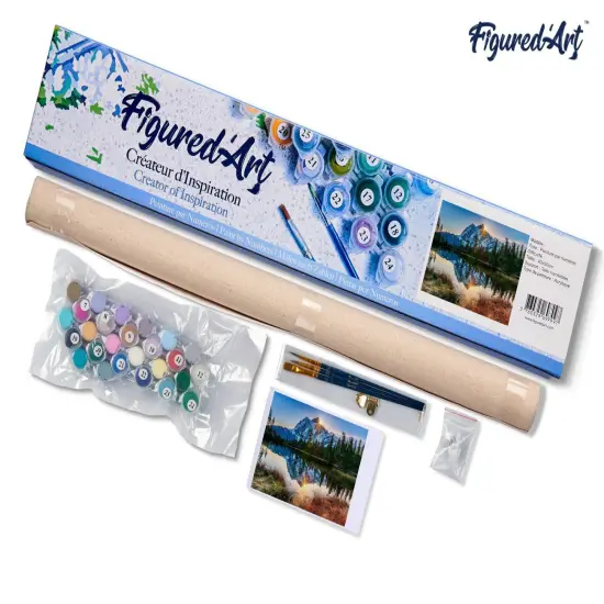 Figured'Art Paint by Numbers for Adults Lake and Mountain reflection 16"x20" - Craft Art Painting DIY Kit Rolled Canvas without frame {5}