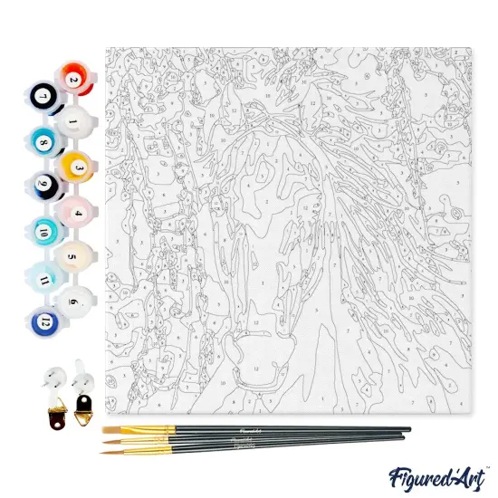 Figured'Art Mini Paint by Numbers Kit for Adults with Frame White Horse And Flowers Small format 8"x8" - Craft Art Painting DIY Canvas Already Stretched on a Wooden Frame {4}