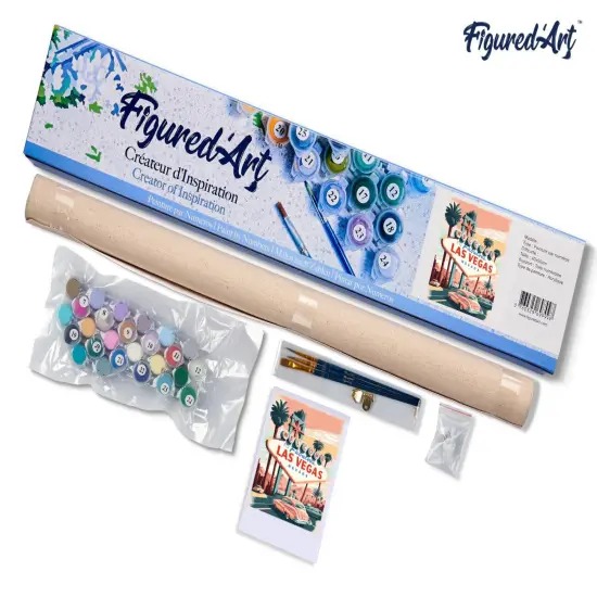 Figured'Art Paint by Numbers for Adults Travel Poster Las Vegas 16"x20" - Craft Art Painting DIY Kit Rolled Canvas without frame {5}