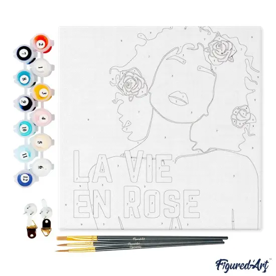Figured'Art Mini Paint by Numbers Kit for Adults with Frame La Vie en Rose Small format 8"x8" - Craft Art Painting DIY Canvas Already Stretched on a Wooden Frame {4}