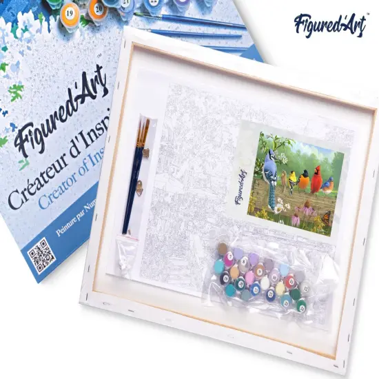 Figured'Art Paint by Numbers Kit for Adults with Frame Birds On A Fence 16"x20" - Craft Art Painting DIY Kit Canvas Already Stretched on a Wooden Frame {5}