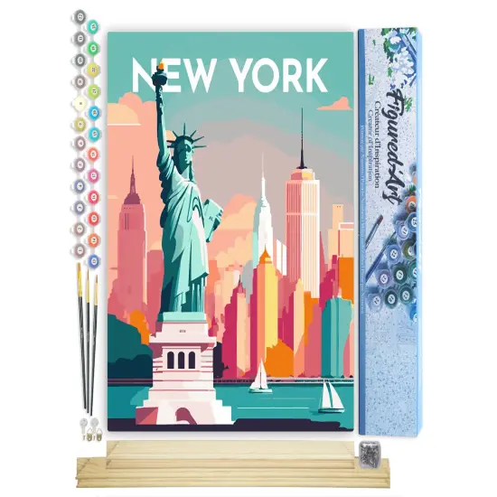 Figured'Art Paint by Numbers for Adults Travel Poster New York 16"x20" - Craft Art Painting Rolled Canvas with DIY wooden frame {1}