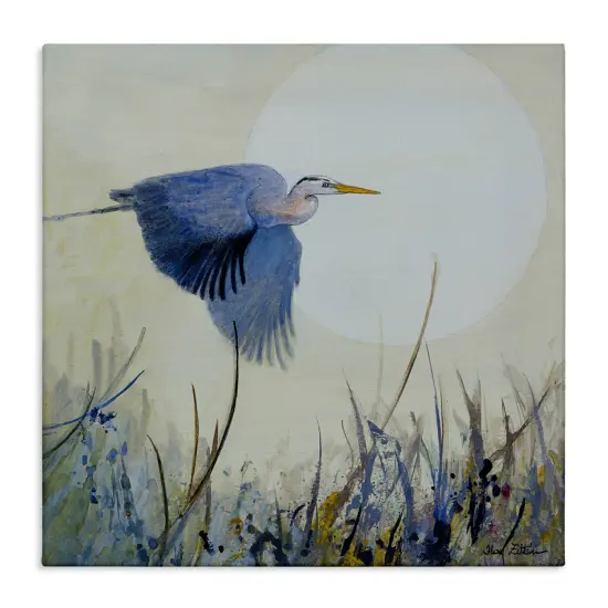 Stupell Industries Full Moon & Heron Canvas Wall Art Design by Floy Zittin {1}
