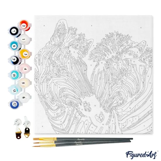 Figured'Art Mini Paint by Numbers Kit for Adults with Frame Couple of Colorful Zebras Small format 8"x8" - Craft Art Painting DIY Canvas Already Stretched on a Wooden Frame {4}