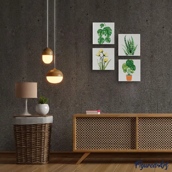 Figured'Art Mini Paint by Numbers Kit for Adults with Frame Monstera Leaves Small format 8"x8" - Craft Art Painting DIY Canvas Already Stretched on a Wooden Frame {2}