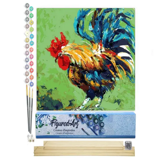 Figured'Art Paint by Numbers Kit for Adults Rooster 16"x20" - Craft Art Painting Rolled Canvas with DIY wooden frame {1}