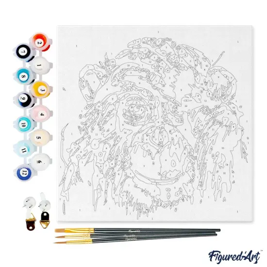 Figured'Art Mini Paint by Numbers Kit for Adults with Frame Baboon Pop Art Small format 8"x8" - Craft Art Painting DIY Canvas Already Stretched on a Wooden Frame {4}