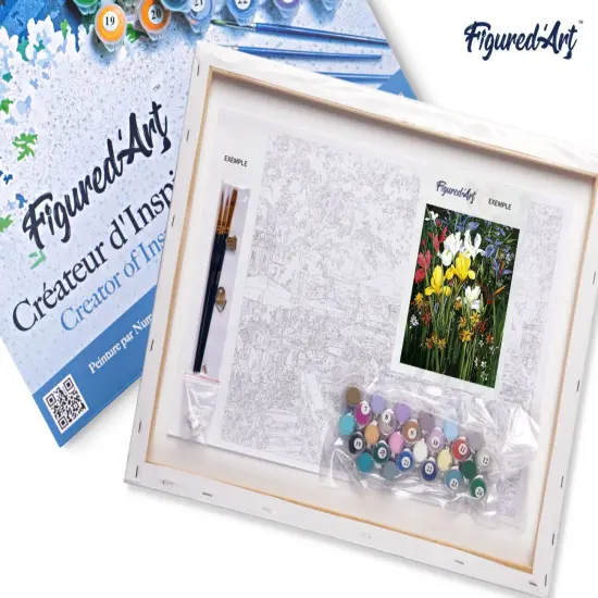 Figured'Art Paint by Numbers for Adults with Frame Colorful field of Flowers 16"x20" - Craft Art Painting DIY Kit Canvas Already Stretched on a Wooden Frame {5}