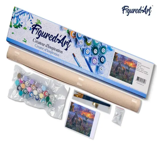 Figured'Art Paint by Numbers for Adults Deer couple 16"x20" - Craft Art Painting DIY Kit Rolled Canvas without frame {5}