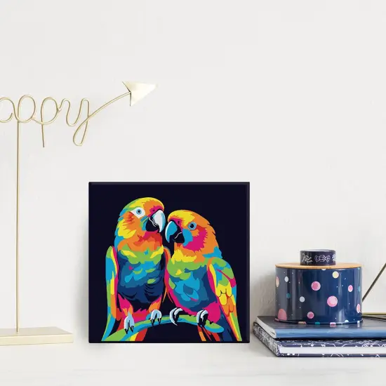 Figured'Art Mini Paint by Numbers Kit for Adults with Frame Parrots Abstract Pop Art Small format 8"x8" - Craft Art Painting DIY Canvas Already Stretched on a Wooden Frame {2}
